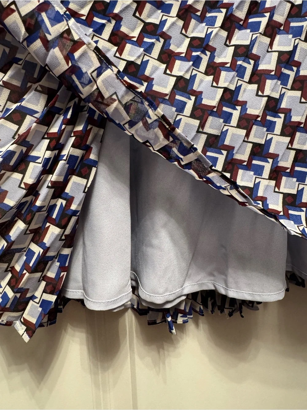Talbots Pleated Midi Skirt in Blue and Brown Geometric Print